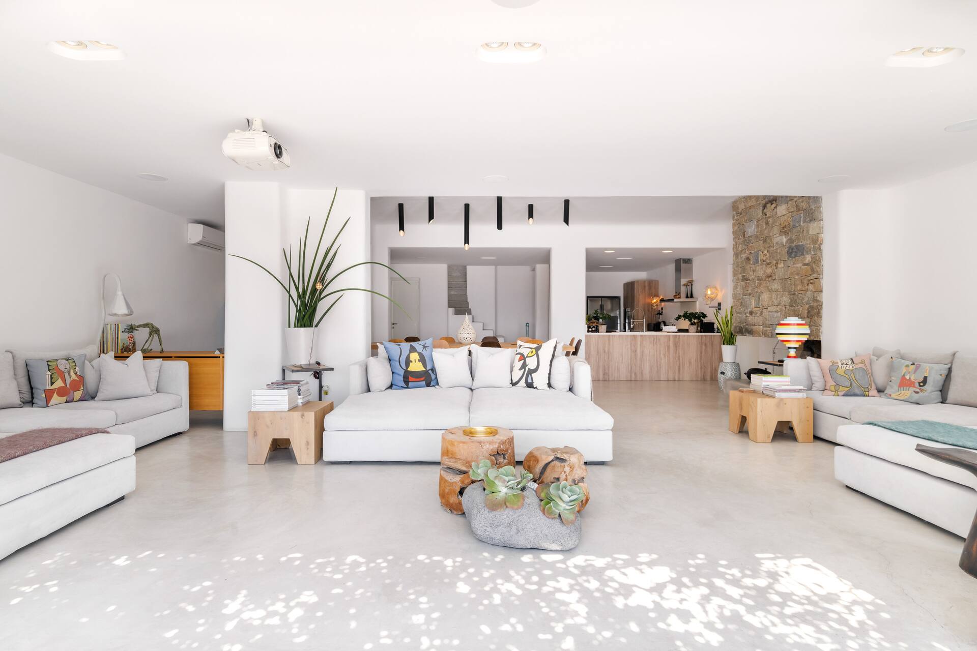 living room Mykonos house with swimming pool contemporary decor living room Mykonos house with swimming pool contemporary decor