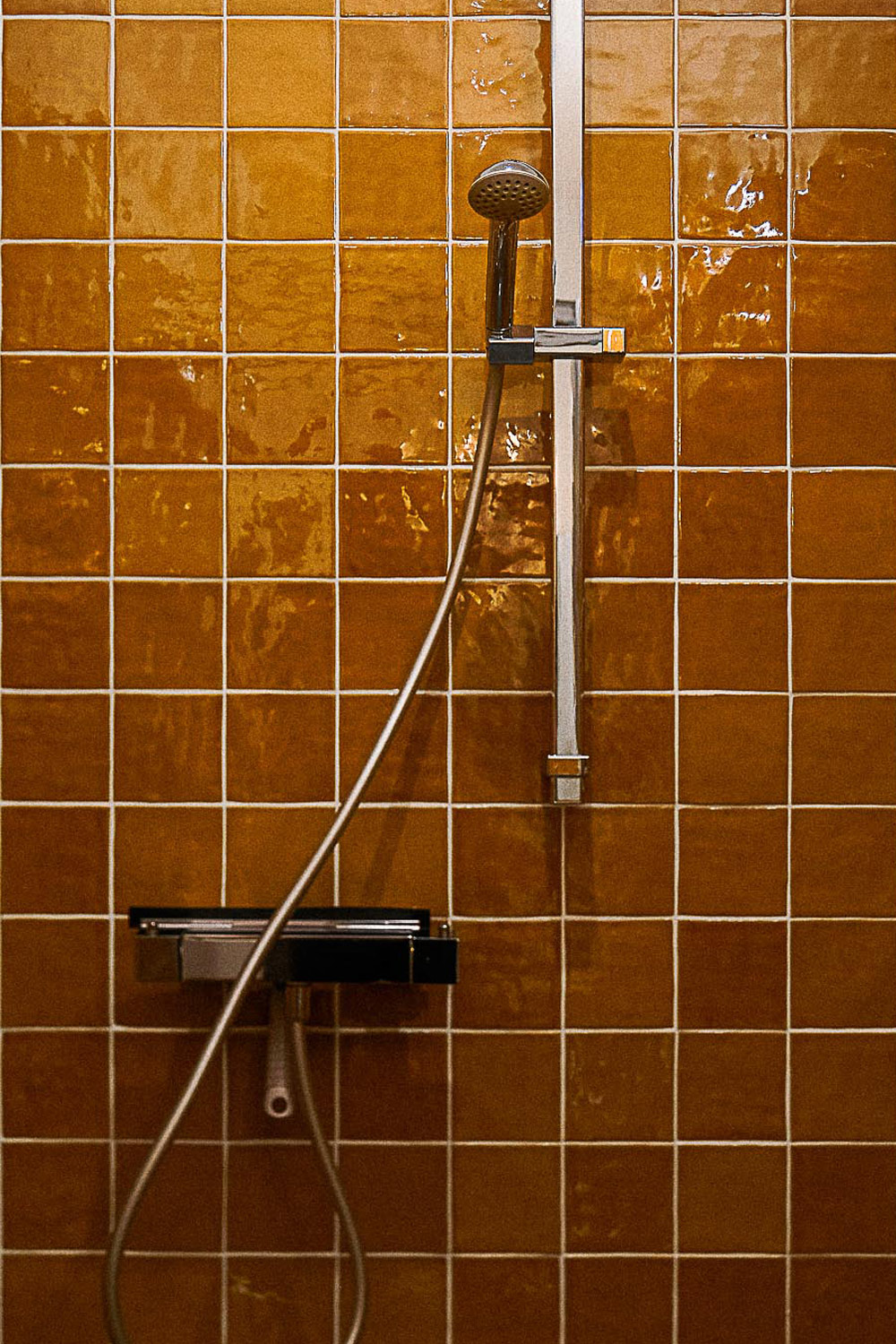 bathroom with caramel tiles Hameau de Sol Sologne French countryside bathroom with caramel tiles Hameau de Sol Sologne French countryside