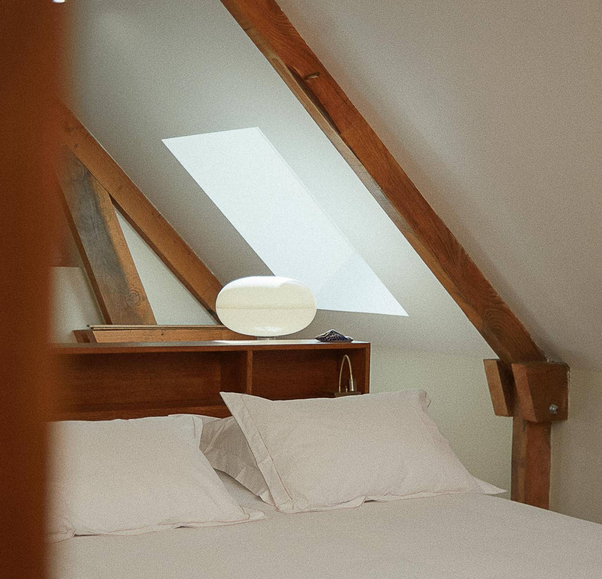 bedroom with beams rustic chic decor Hameau de Sol Sologne French countryside bedroom with beams rustic chic decor Hameau de Sol Sologne French countryside