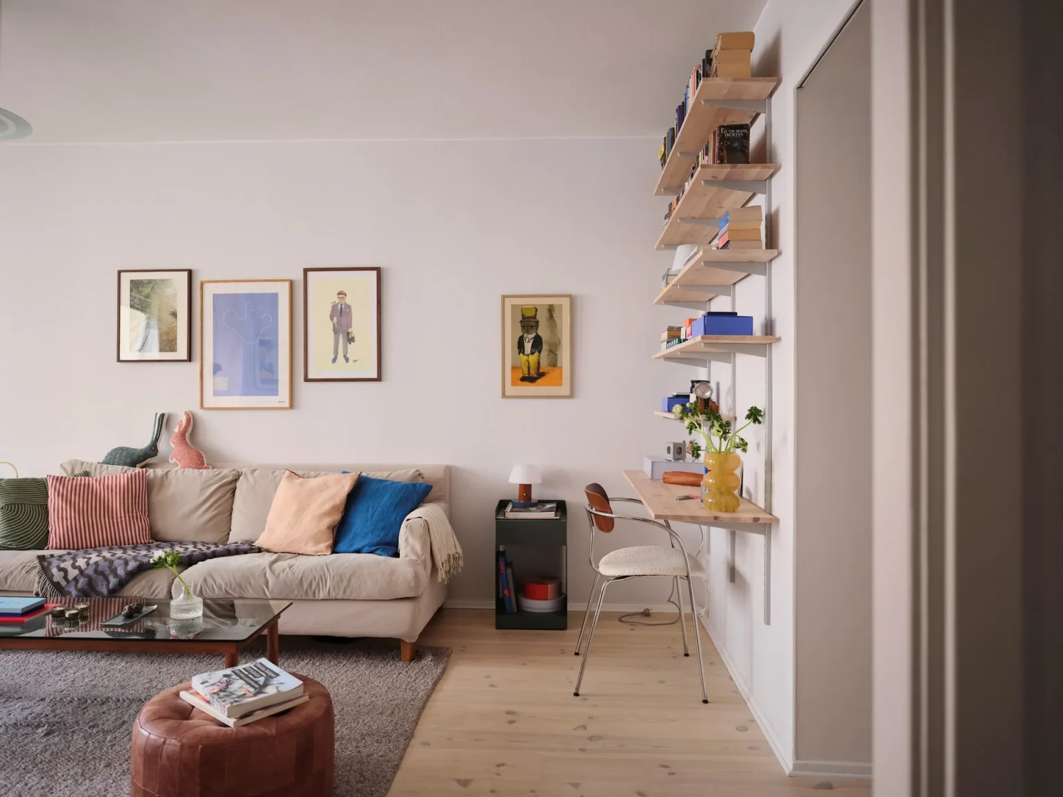 salon vintage deux-pièces de 54m2 décoration scandinave