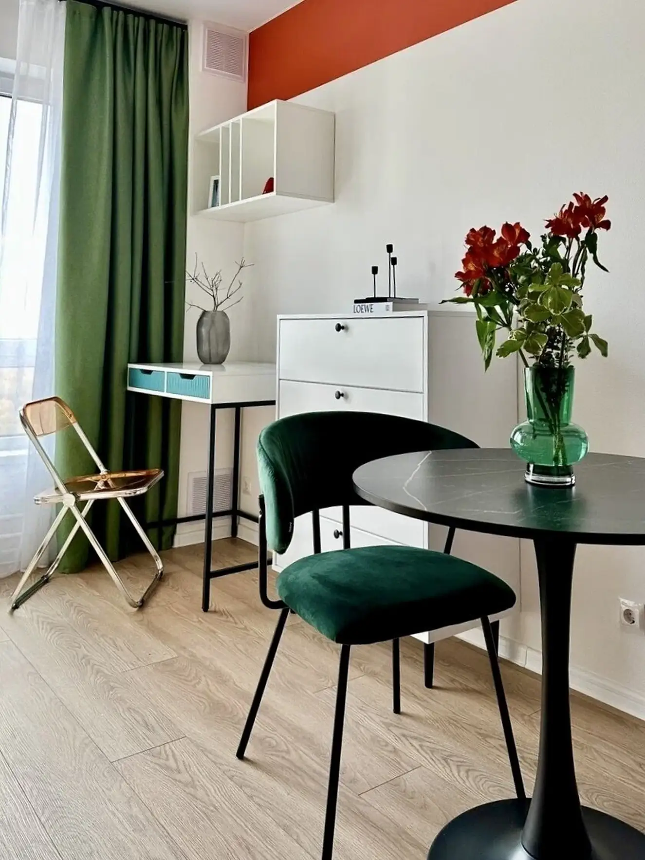 desk and dining space 19m2 studio coloured decor