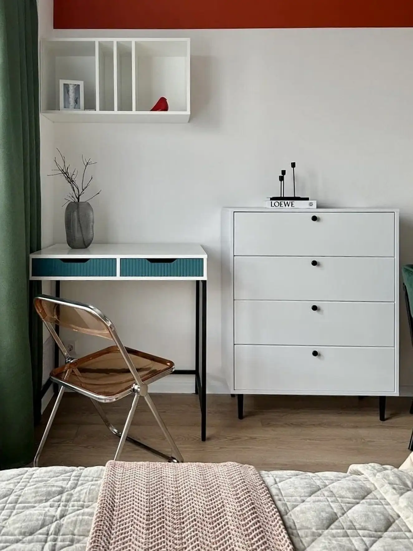 bedroom and desk small flat