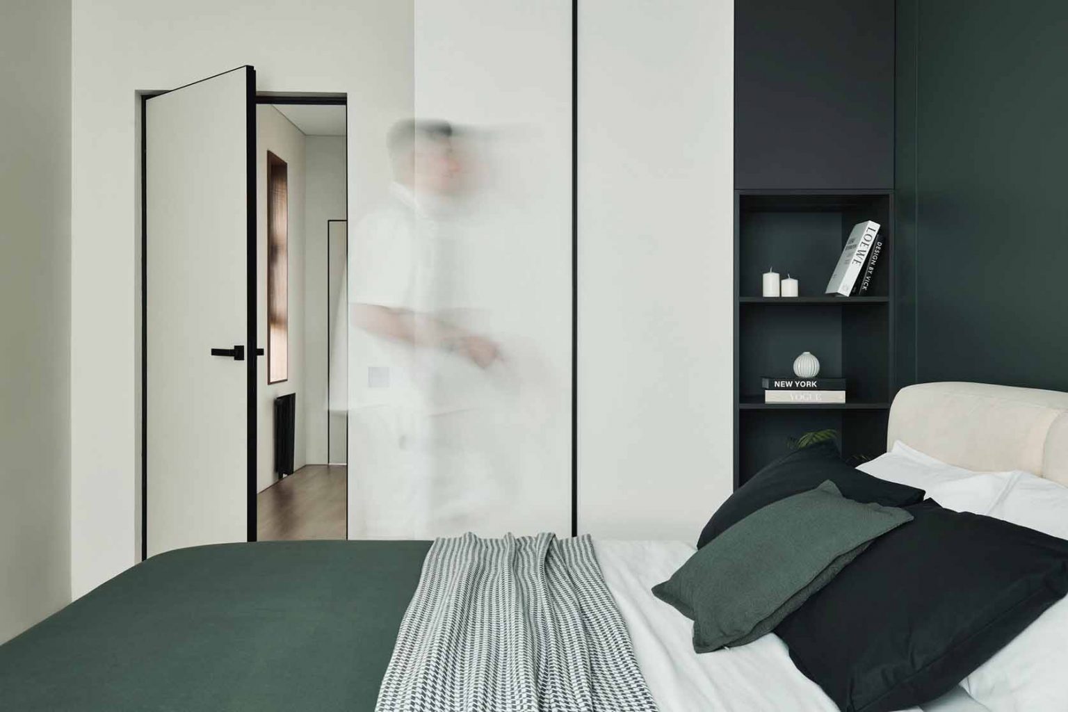 chambre verte et blanche appartement 105m2 décoration contemporaine