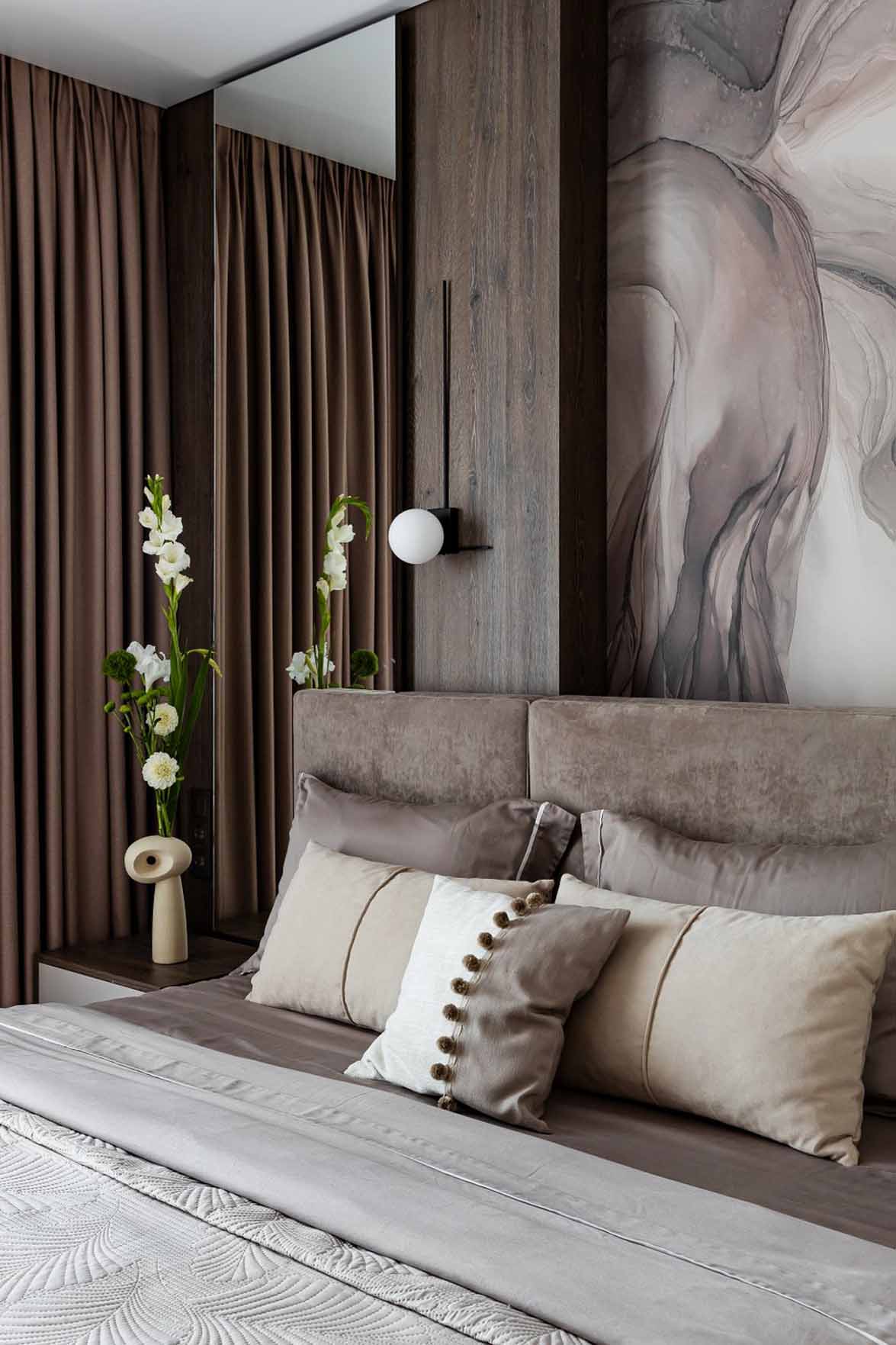 Brown bedroom contemporary decor 60m2 neutral flat Brown bedroom contemporary decor 60m2 neutral flat