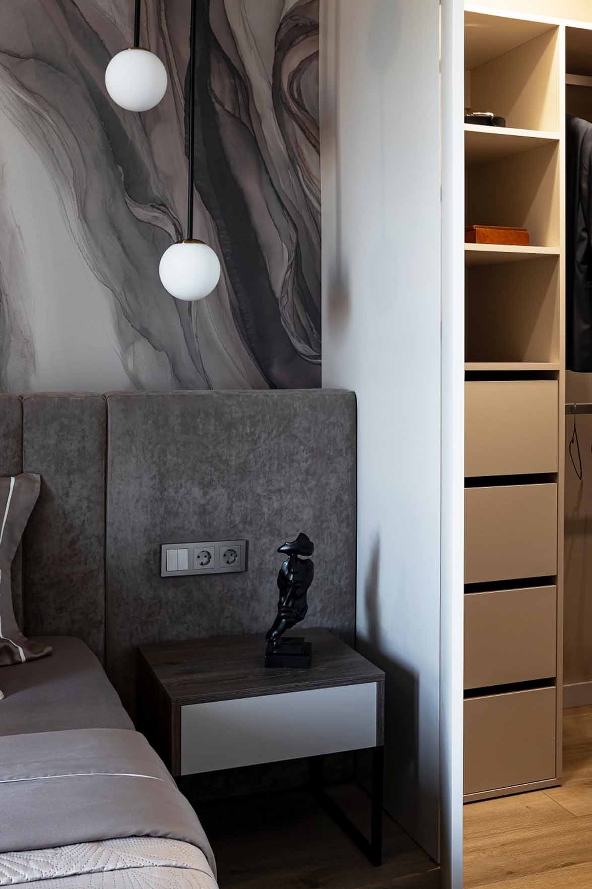 walk-in wardrobe and brown bedroom contemporary decor 60m2 neutral flat walk-in wardrobe and brown bedroom contemporary decor 60m2 neutral flat
