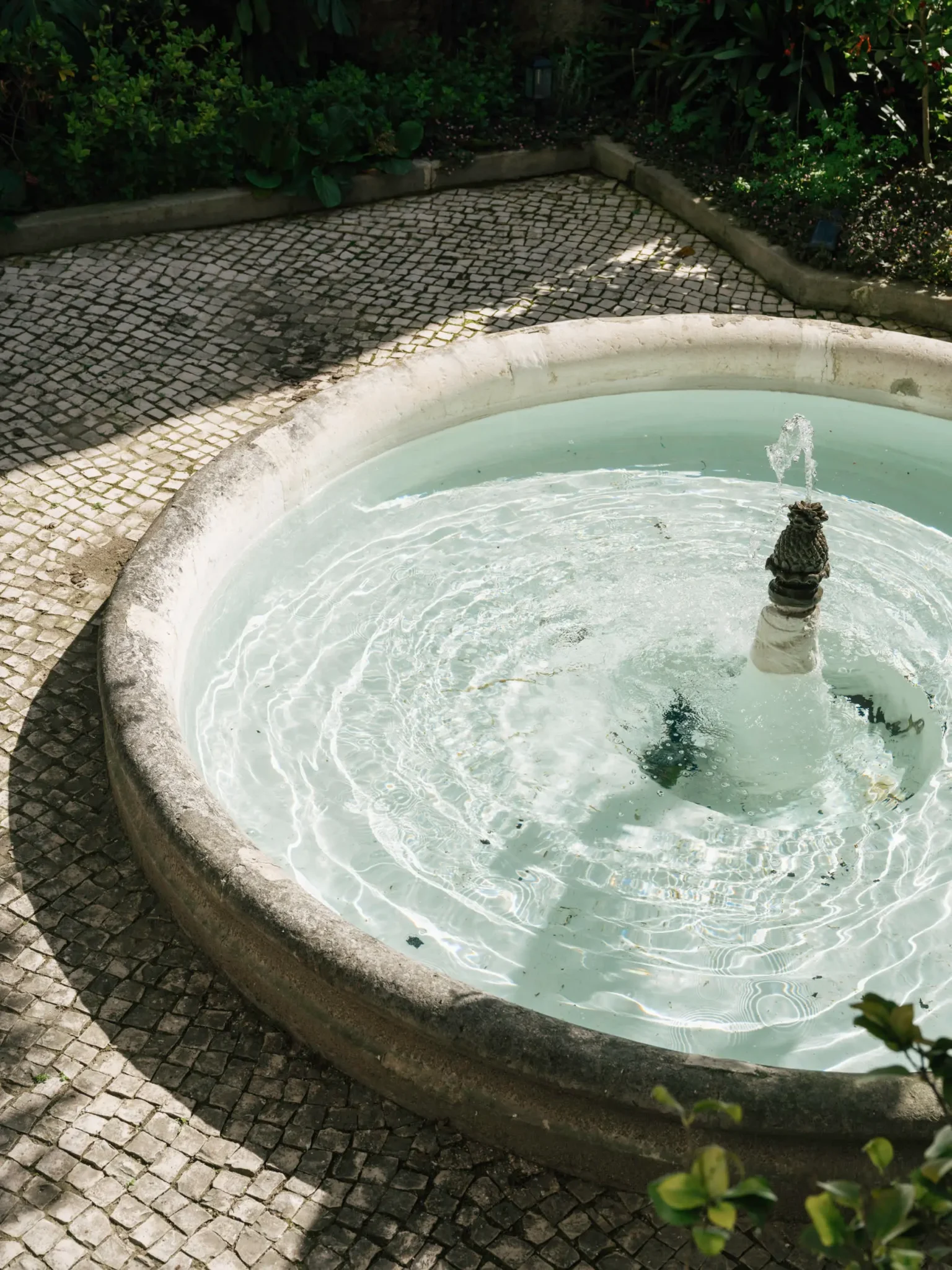 jardin avec bassin et fontaine appartement ancien Lisbonne