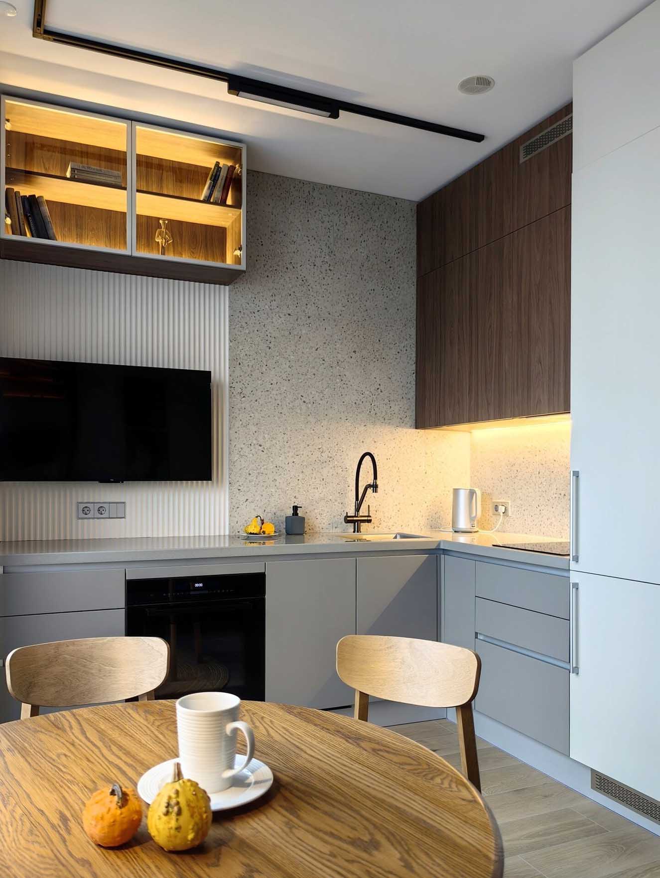 dining room and walnut designer kitchen contemporary decor 34m2 two-room dining room and walnut designer kitchen contemporary decor 34m2 two-room