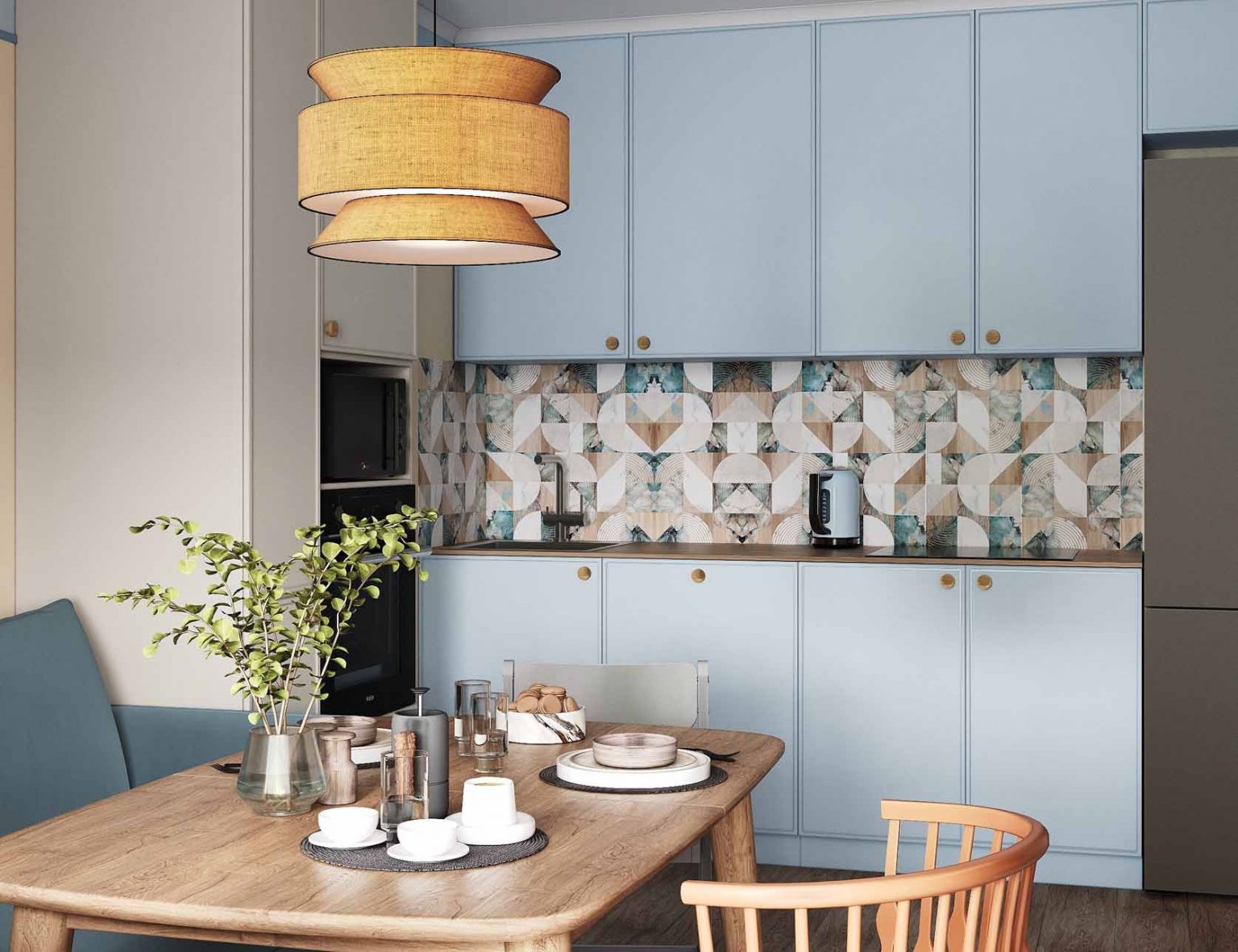 cuisine salon décoration contemporaine petit appartement 54m2 pour 4