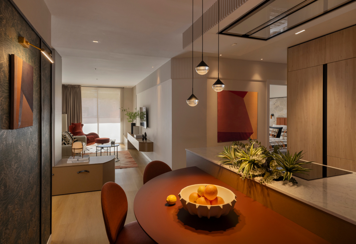 cuisine et salon décoration contemporaine appartement rénové 70m2