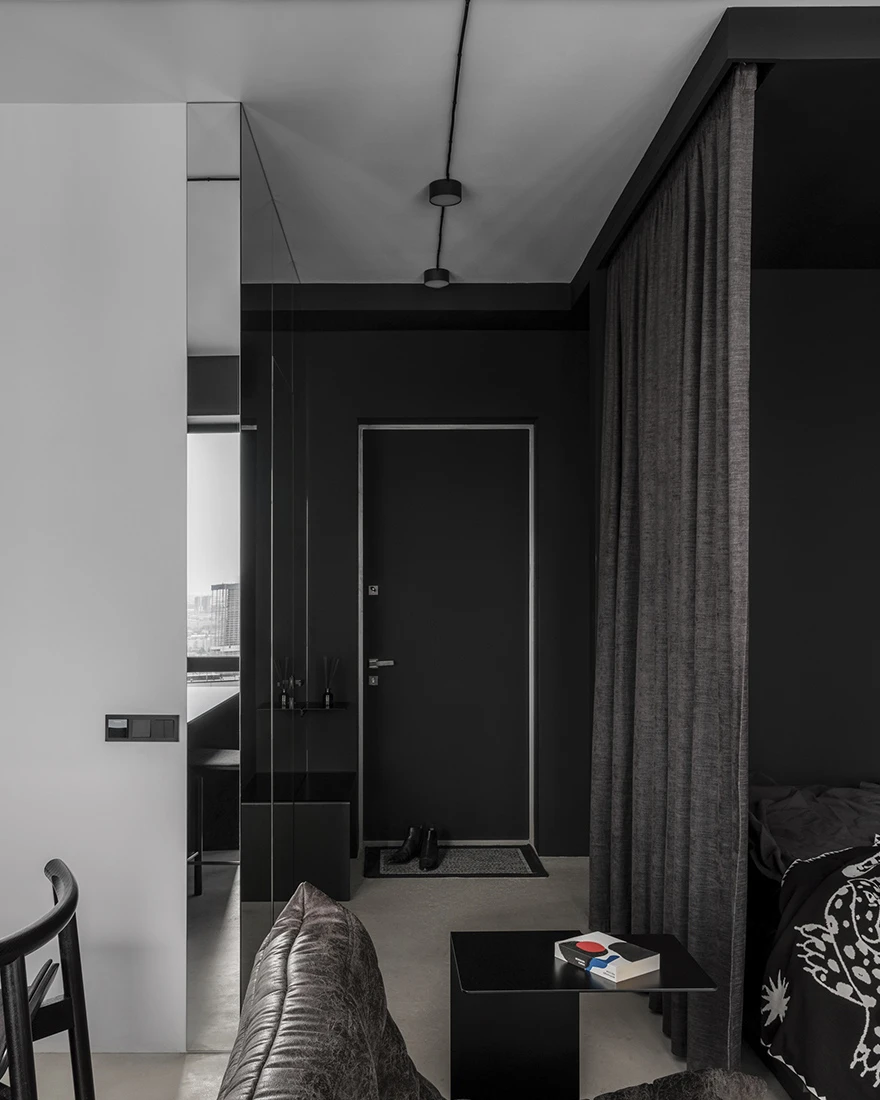 salon avec chambre alcôve petit appartement studio 35m2 noir et blanc design salon avec chambre alcôve petit appartement studio 35m2 noir et blanc design