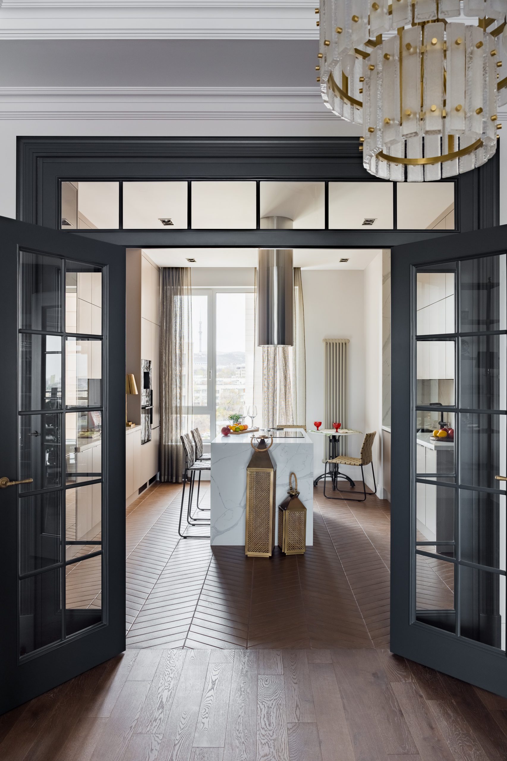 designer kitchen with marble island contemporary decor flat 