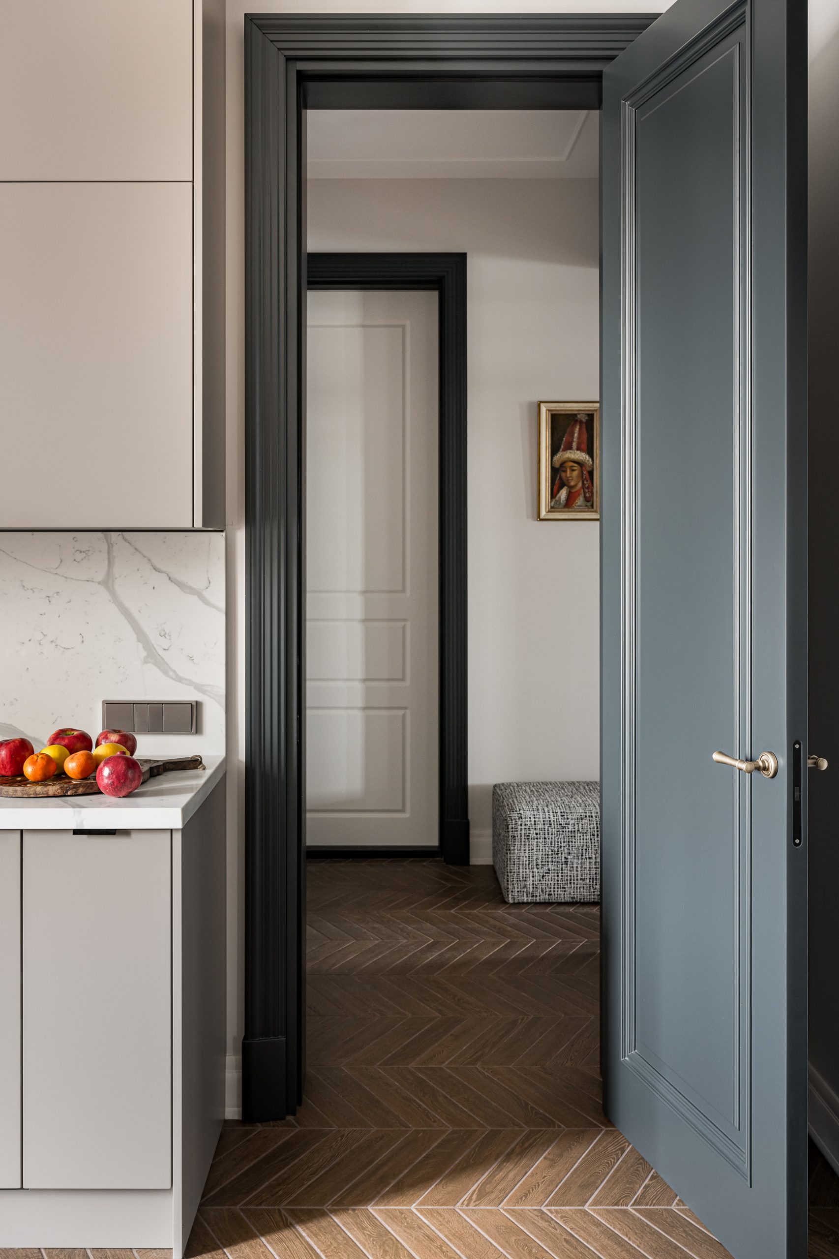 designer kitchen with marble island