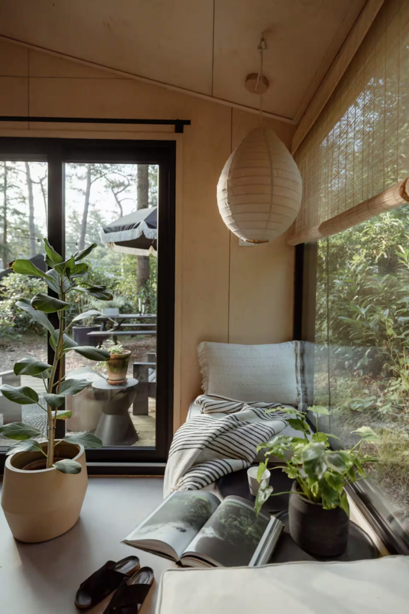 salon avec baies vitrées petite maison intérieur design avec terrasse bois entourée d salon avec baies vitrées petite maison intérieur design avec terrasse bois entourée d'arbres