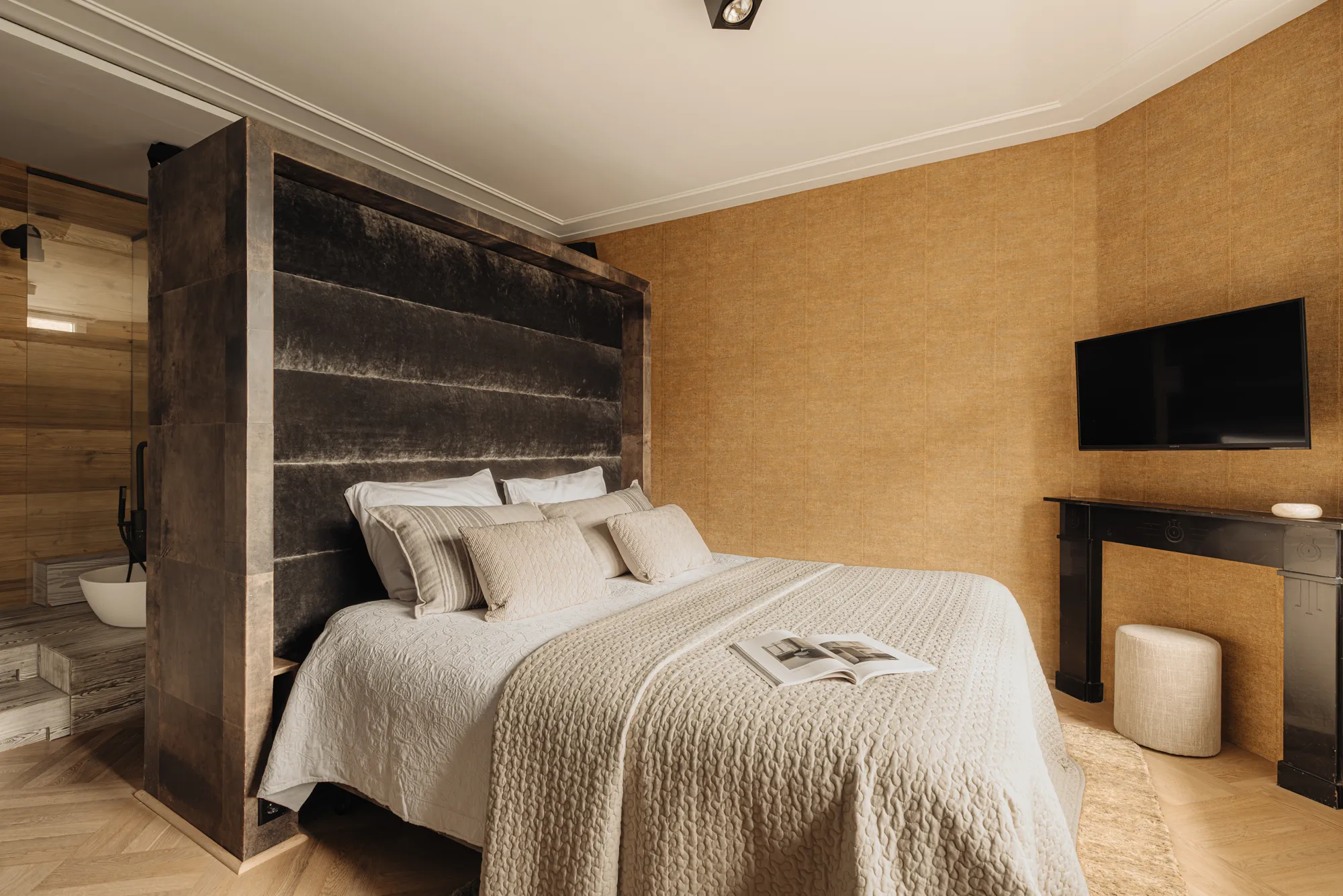 chambre avec salle de bain décoration contemporaine beige