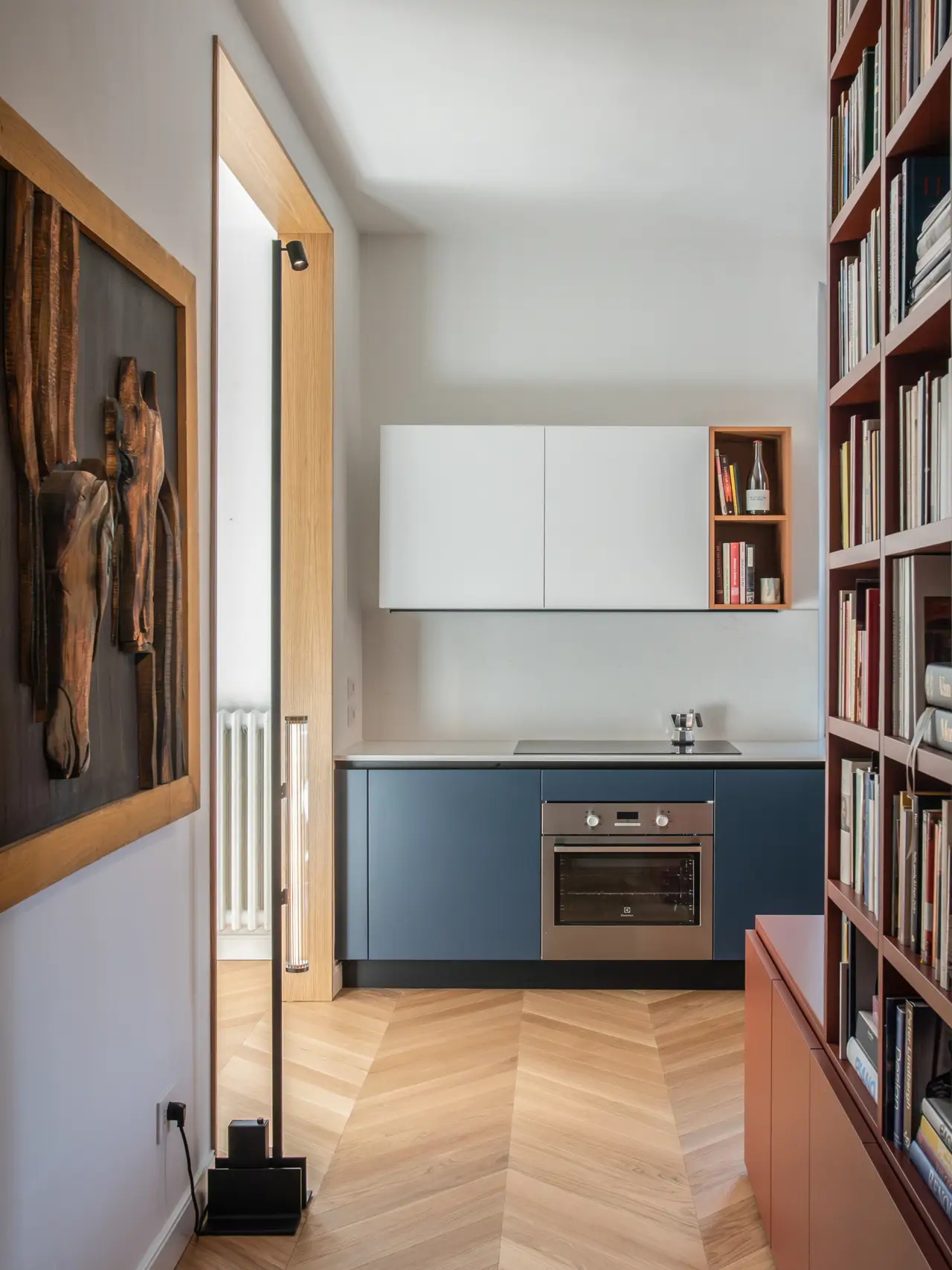blue kitchen and design in an old apartment renovated in Italy contemporary decoration