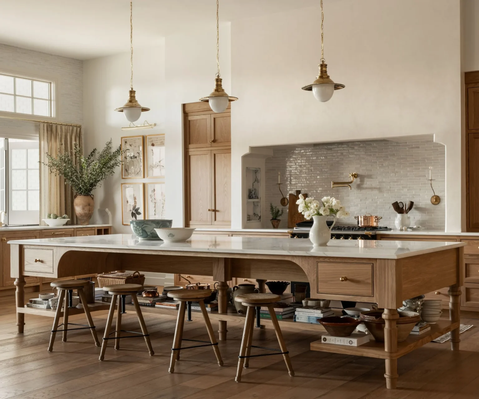 cuisine Studio McGee chêne clair et marbre style rustique chic