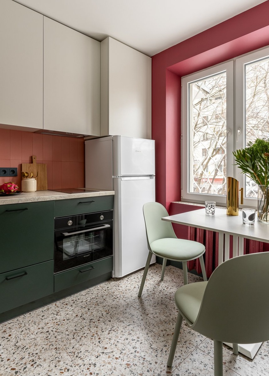 cuisine avec coin repas sol terrazzo studio 19m2 optimisé décoration contemporaine cuisine avec coin repas sol terrazzo studio 19m2 optimisé décoration contemporaine