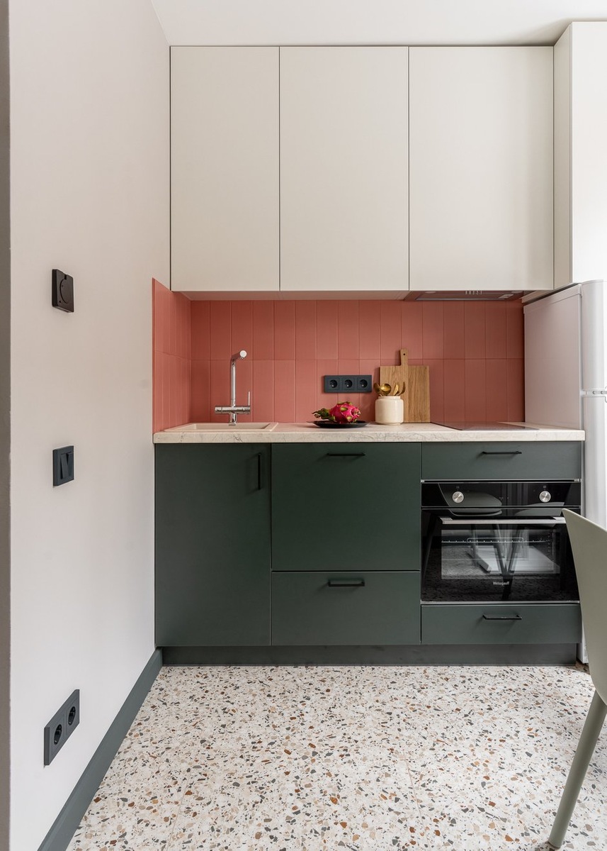 cuisine avec coin repas sol terrazzo studio 19m2 optimisé décoration contemporaine cuisine avec coin repas sol terrazzo studio 19m2 optimisé décoration contemporaine