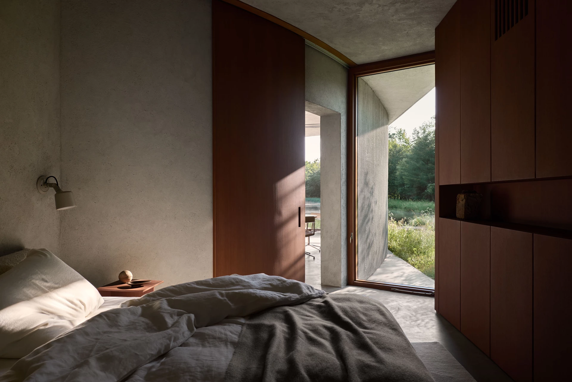chambre maison Vipp au bord d'un étang dans l'état de New York architecte Johnston Marklee