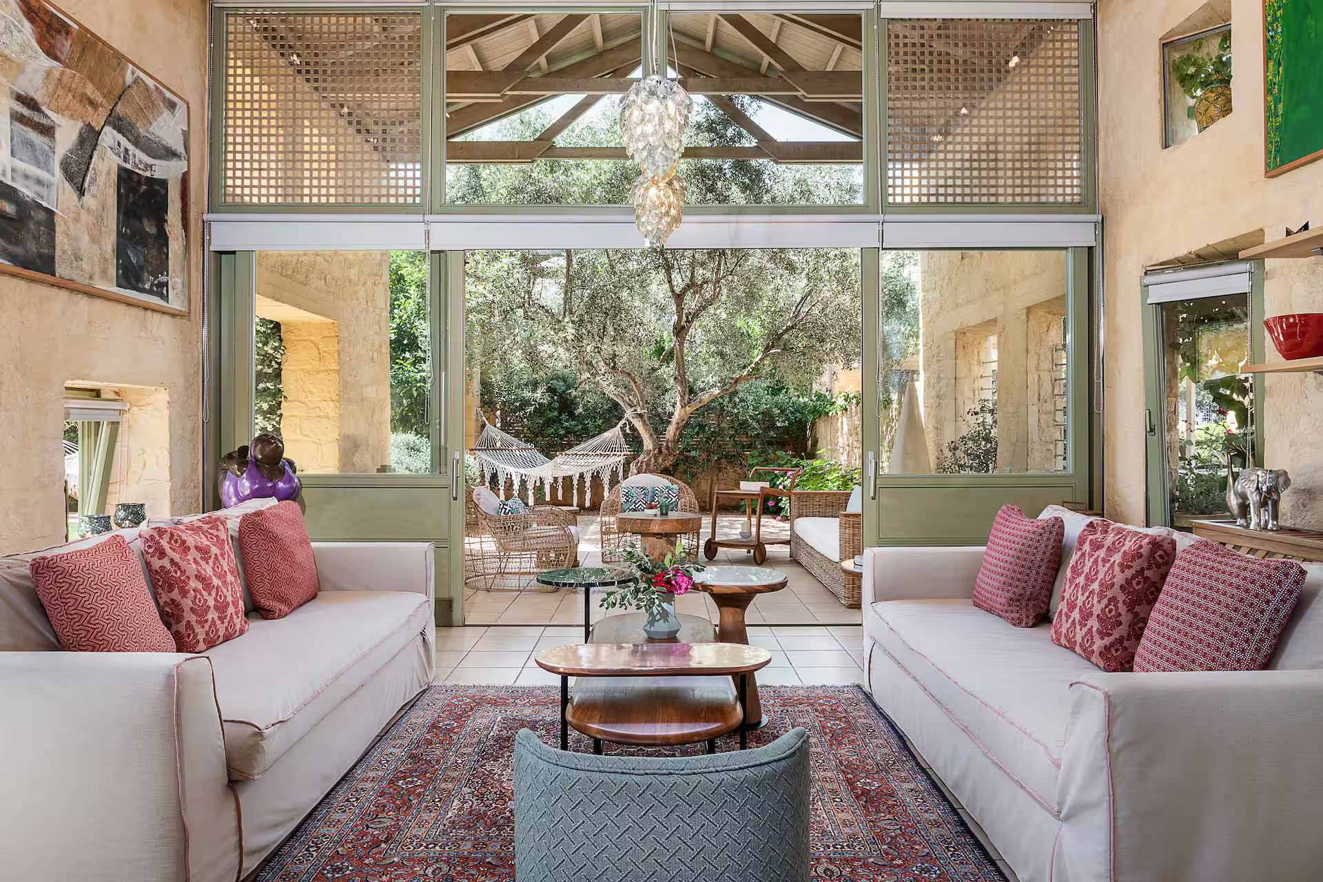 living room rustic chic decor stone house in Crete Villa Dimi living room rustic chic decor stone house in Crete Villa Dimi