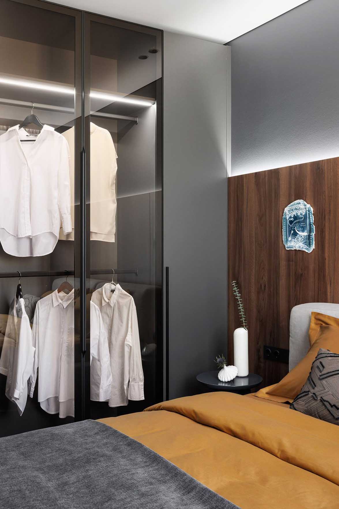 modern bedroom with walk in wardrobe and glass partition modern bedroom with walk in wardrobe and glass partition