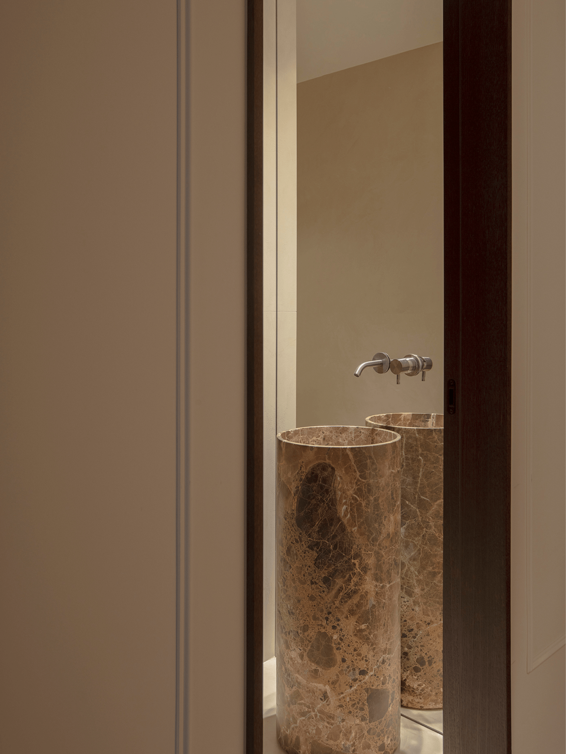 bathroom with designer marble sink contemporary decor apartment in Barcelona