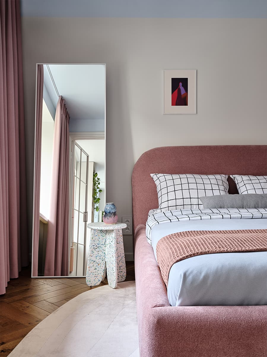 chambre rose et blanche deux-pièces 38m2