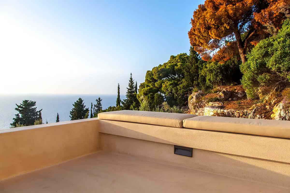 terrace contemporary house Greece with pool Agios Nikitas