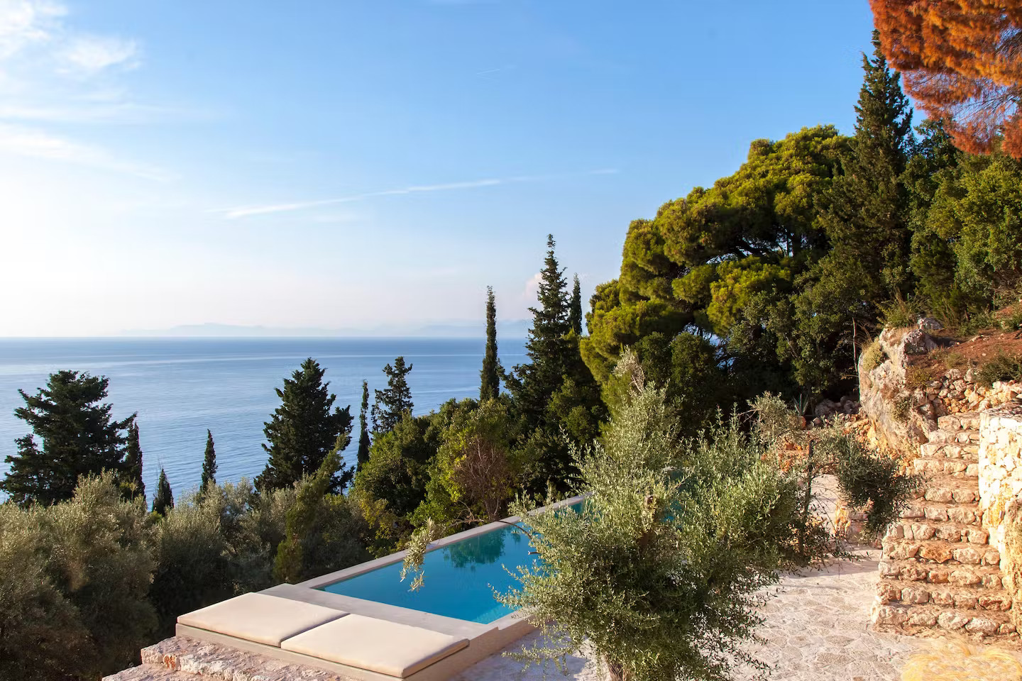 terrace contemporary house Greece with pool Agios Nikitas