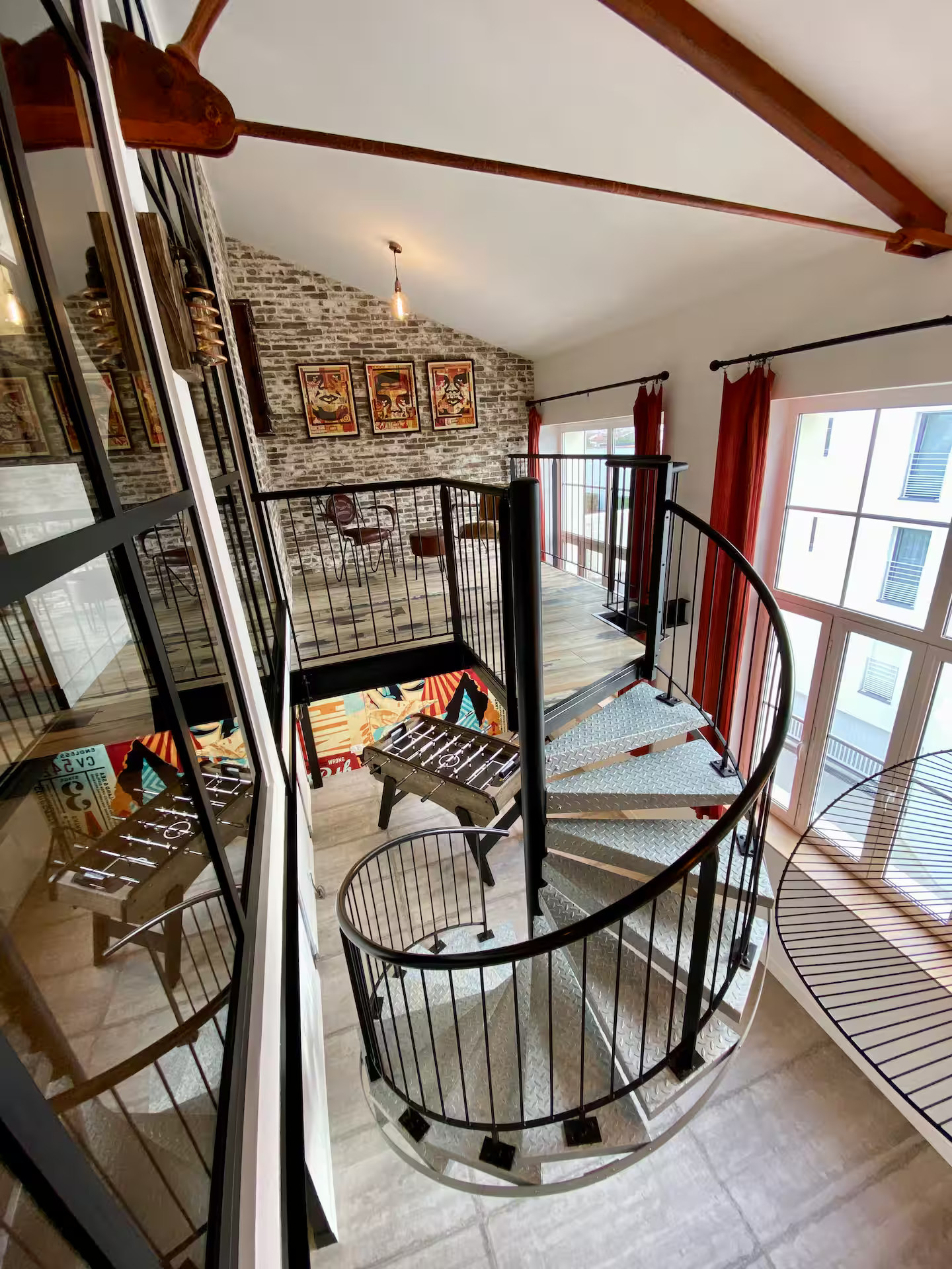 living room industrial loft style with staircase duplex apartement in Royan France Atlantic Coast living room industrial loft style with staircase duplex apartement in Royan France Atlantic Coast
