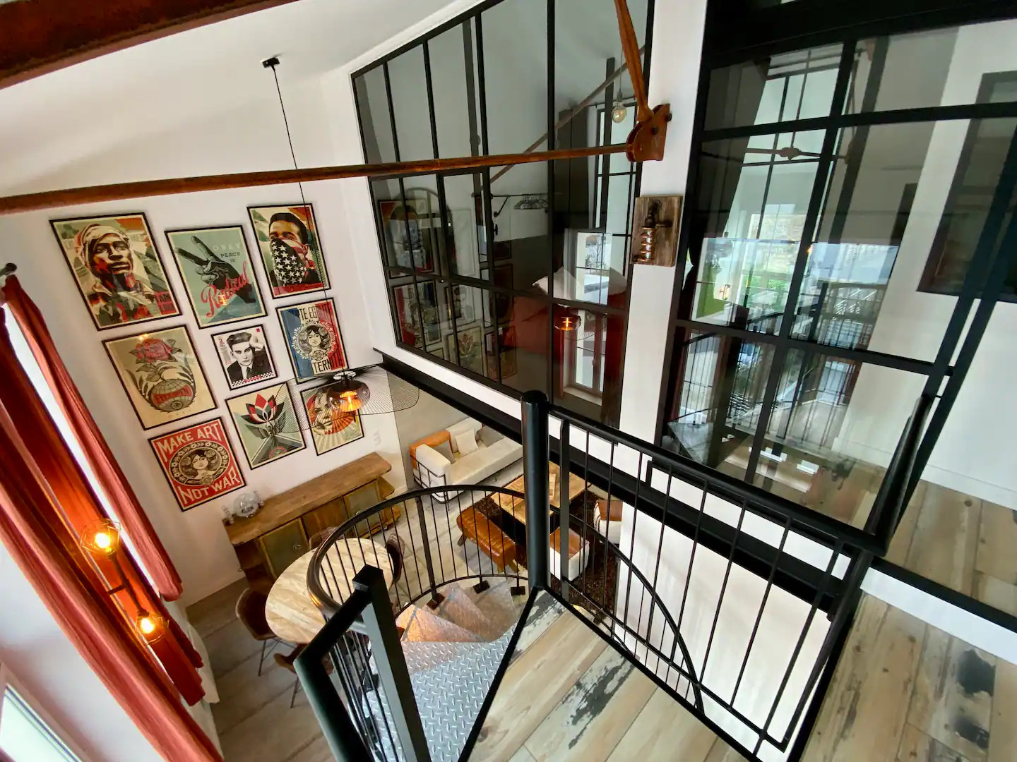 living room industrial loft style with staircase duplex apartement in Royan France Atlantic Coast living room industrial loft style with staircase duplex apartement in Royan France Atlantic Coast