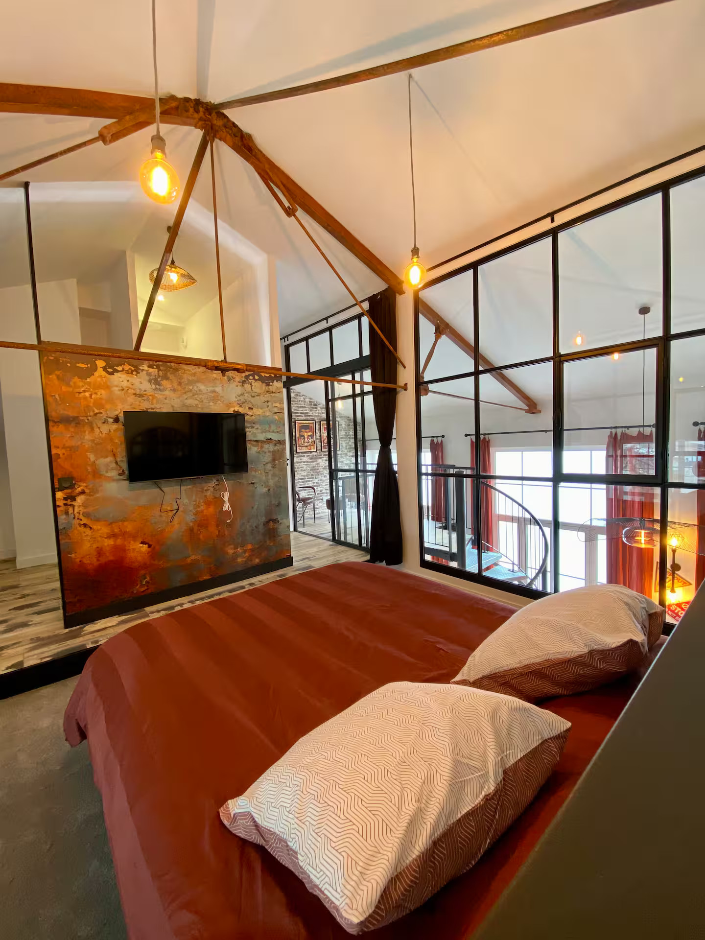 bedroom industrial style in loft Royan France Atlantic Coast bedroom industrial style in loft Royan France Atlantic Coast