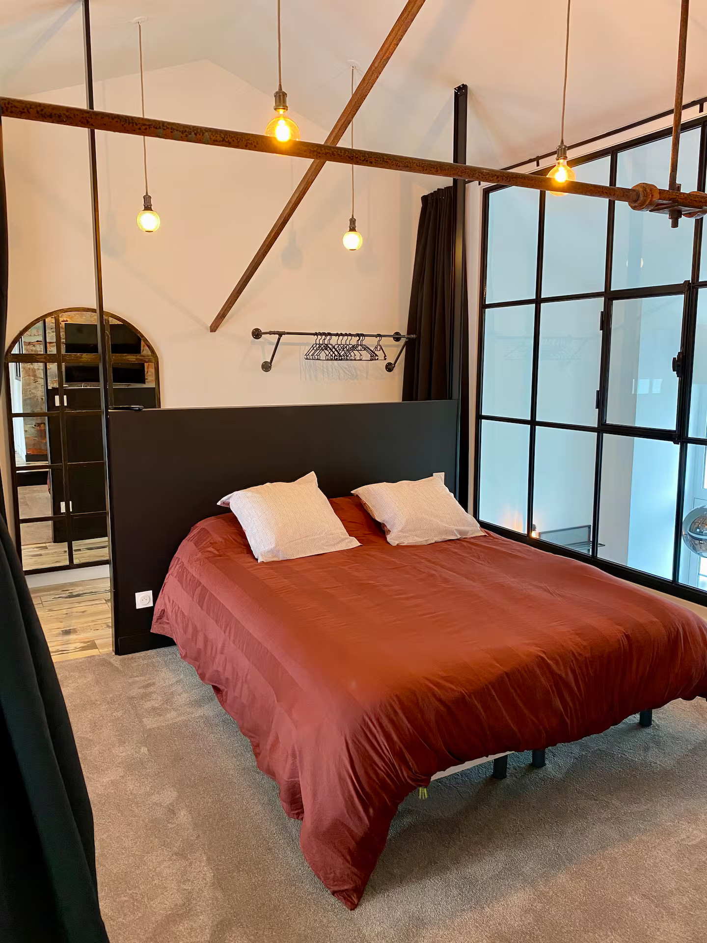 bedroom industrial style in loft Royan France Atlantic Coast bedroom industrial style in loft Royan France Atlantic Coast