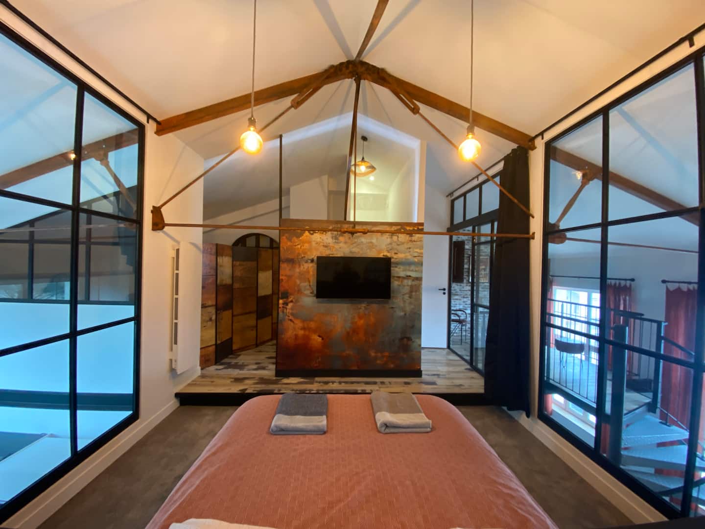 bedroom industrial style in loft Royan France Atlantic Coast bedroom industrial style in loft Royan France Atlantic Coast