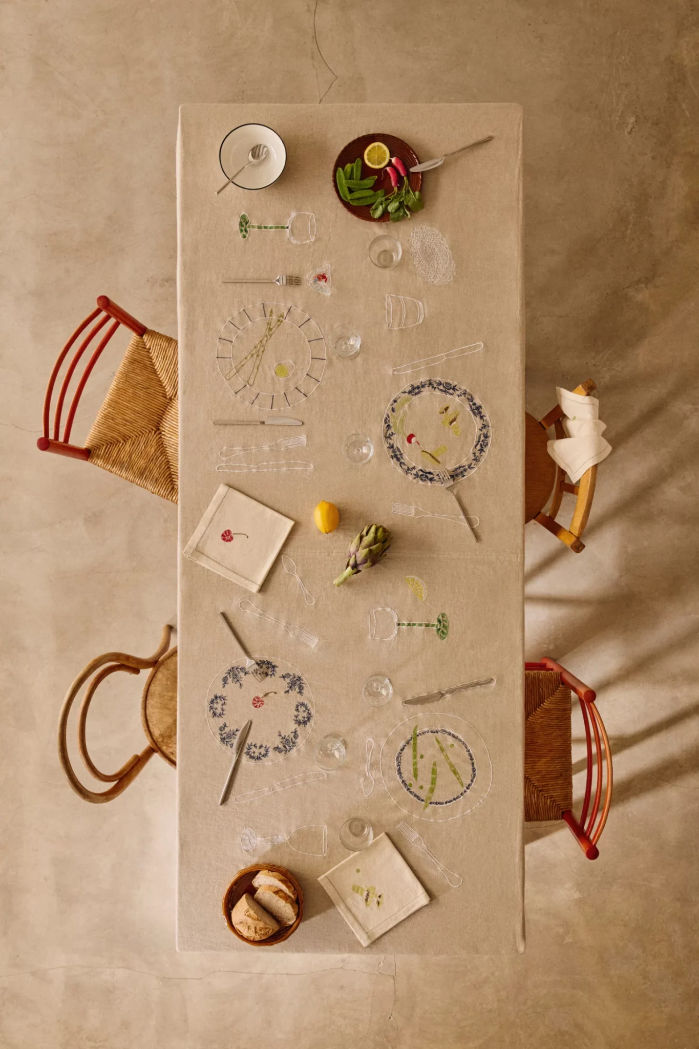 nappe brodée en lin style campagnard