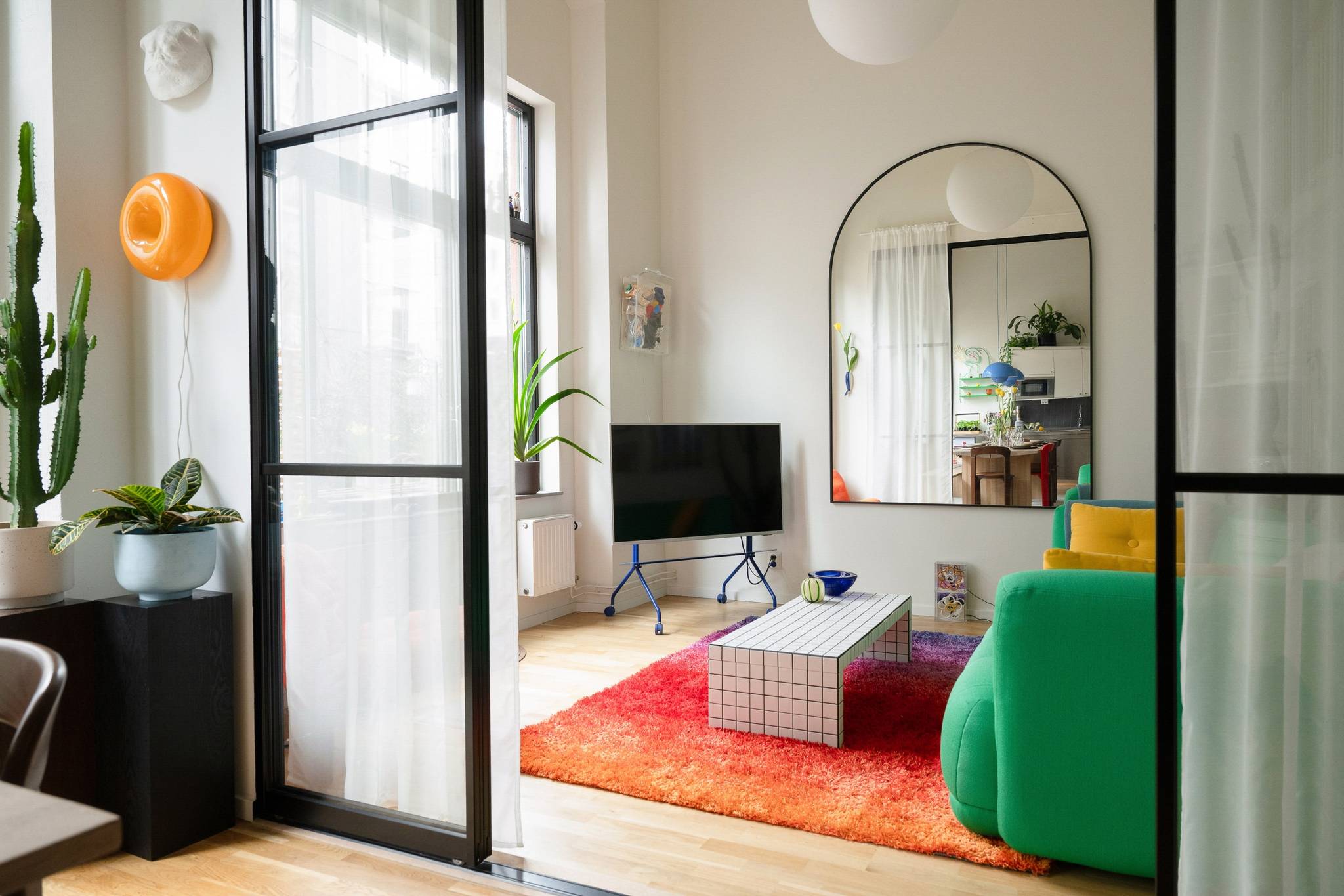 living room with glass partition designer colored and scandinavian decor living room with glass partition designer colored and scandinavian decor