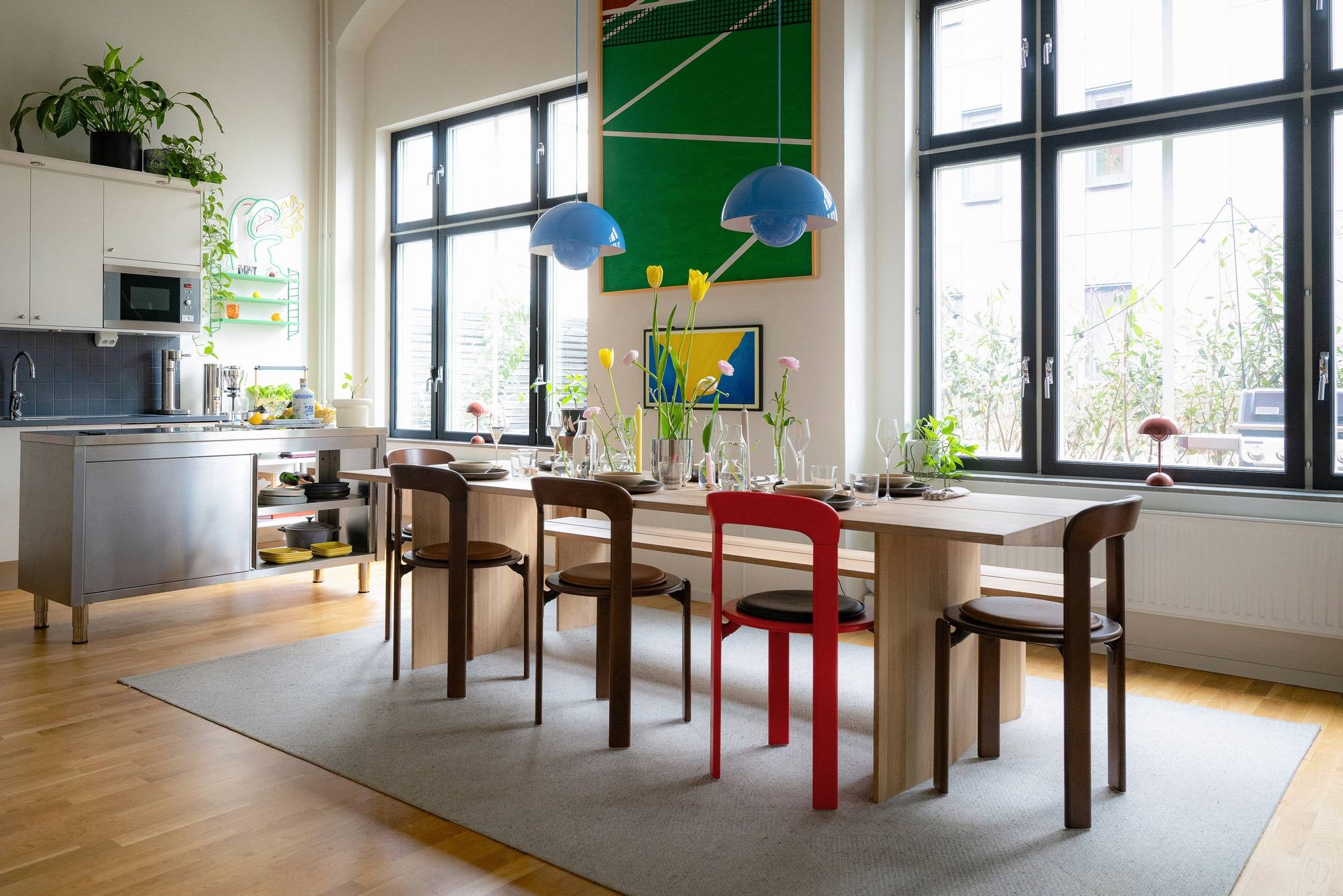 living room with open kitchen designer colored and scandinavian decor living room with open kitchen designer colored and scandinavian decor