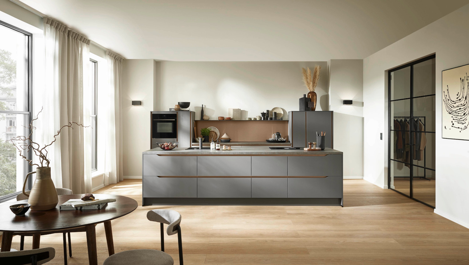 cuisine grise avec îlot et salle à manger cuisine grise avec îlot et salle à manger