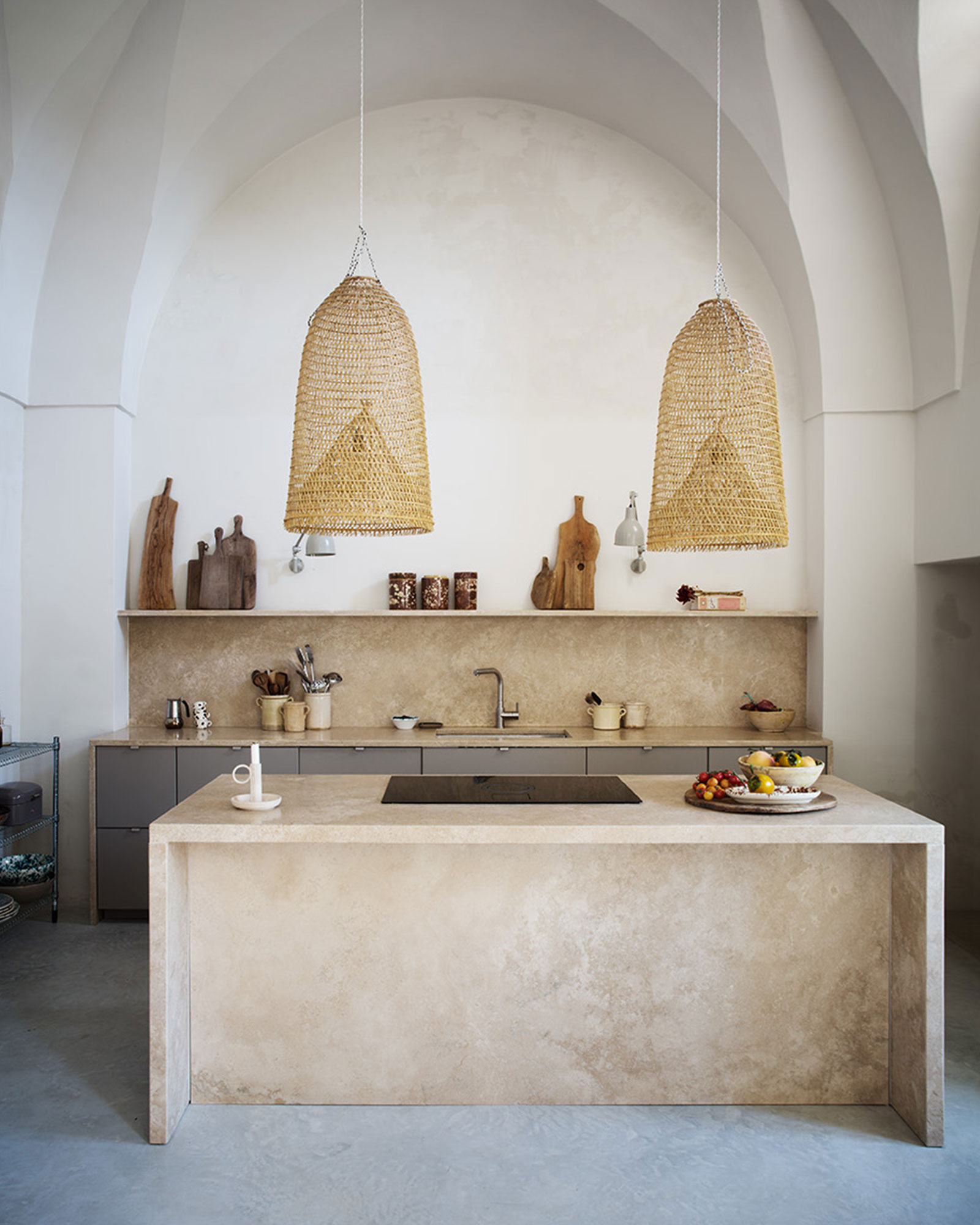 kitchen with arches renovated historic townhouse in Puglia modern decor