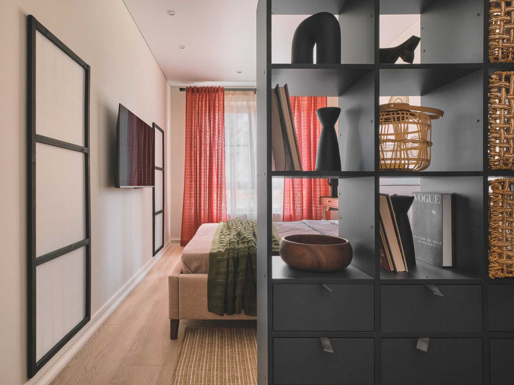 chambre avec dressing intégré décoration contemporaine colorée deux-pièces 42m2 chambre avec dressing intégré décoration contemporaine colorée deux-pièces 42m2