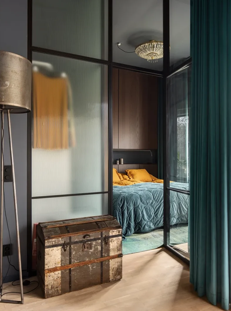 glamour bedroom with glass partition 54sqm apartment with terrace original and scandinavian decor glamour bedroom with glass partition 54sqm apartment with terrace original and scandinavian decor