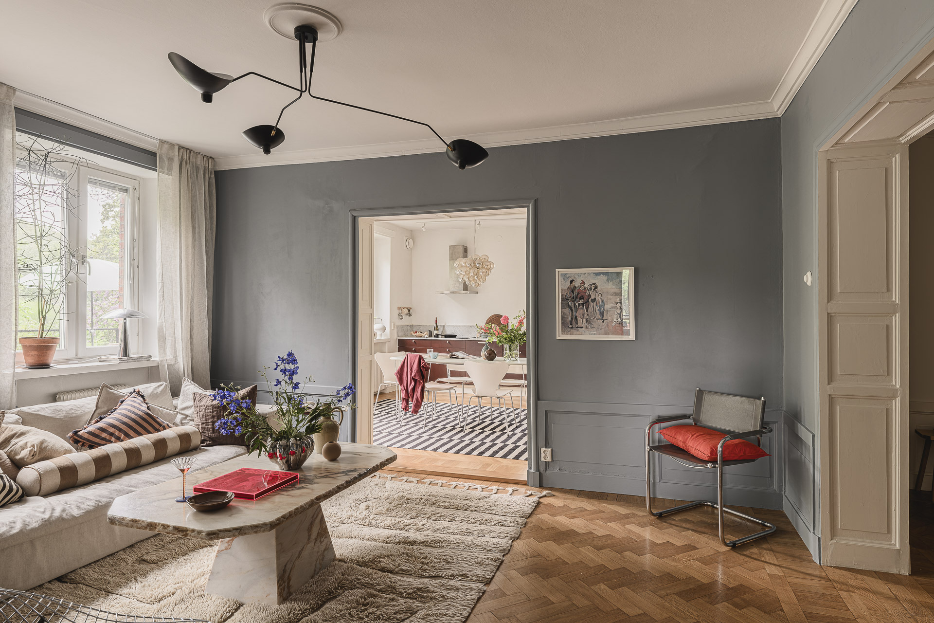living room with grey blue walls Scandinavian decor in a period Swedish interior living room with grey blue walls Scandinavian decor in a period Swedish interior