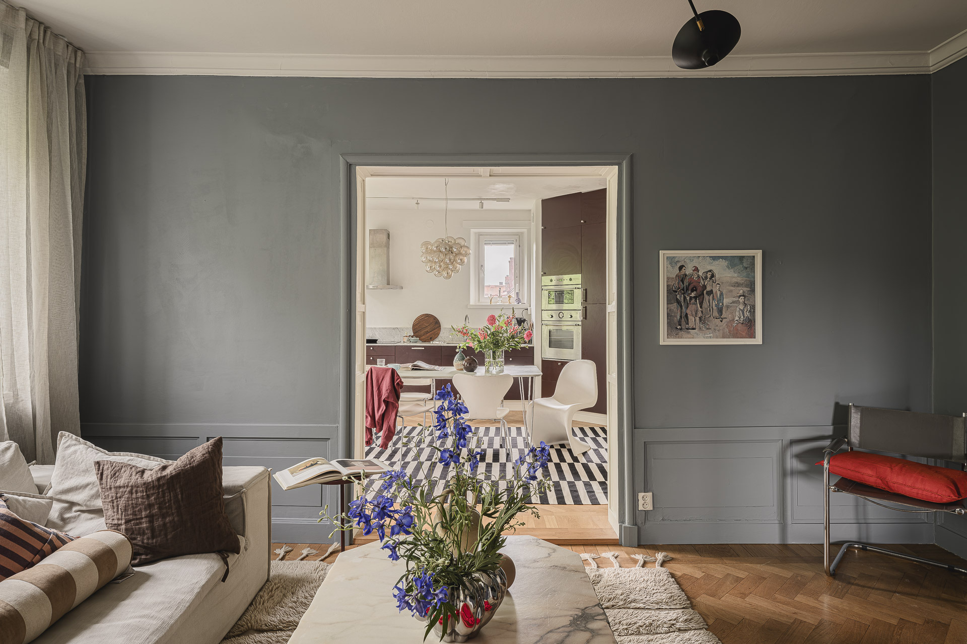 living room with grey blue walls Scandinavian decor in a period Swedish interior living room with grey blue walls Scandinavian decor in a period Swedish interior
