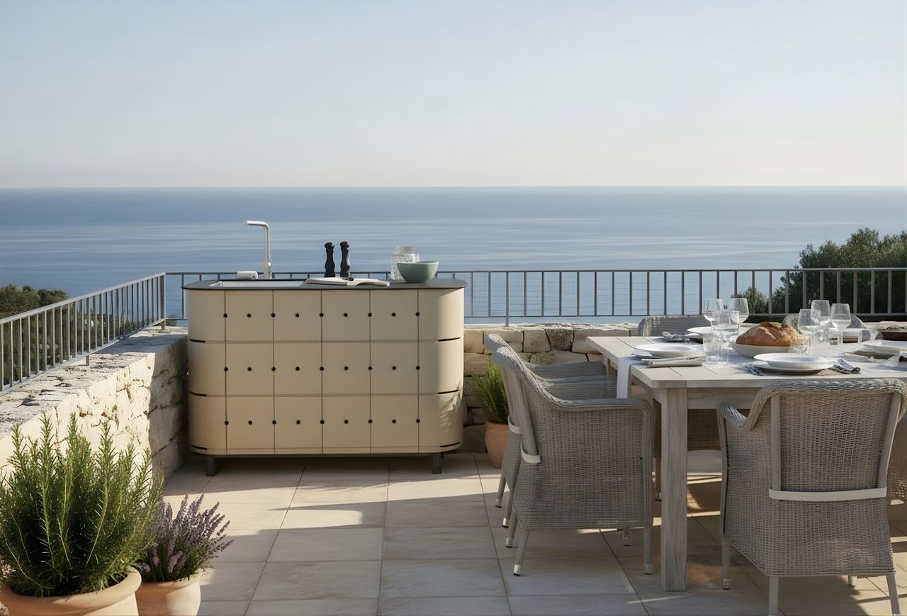terrasse avec cuisines d'extérieur ALUVY