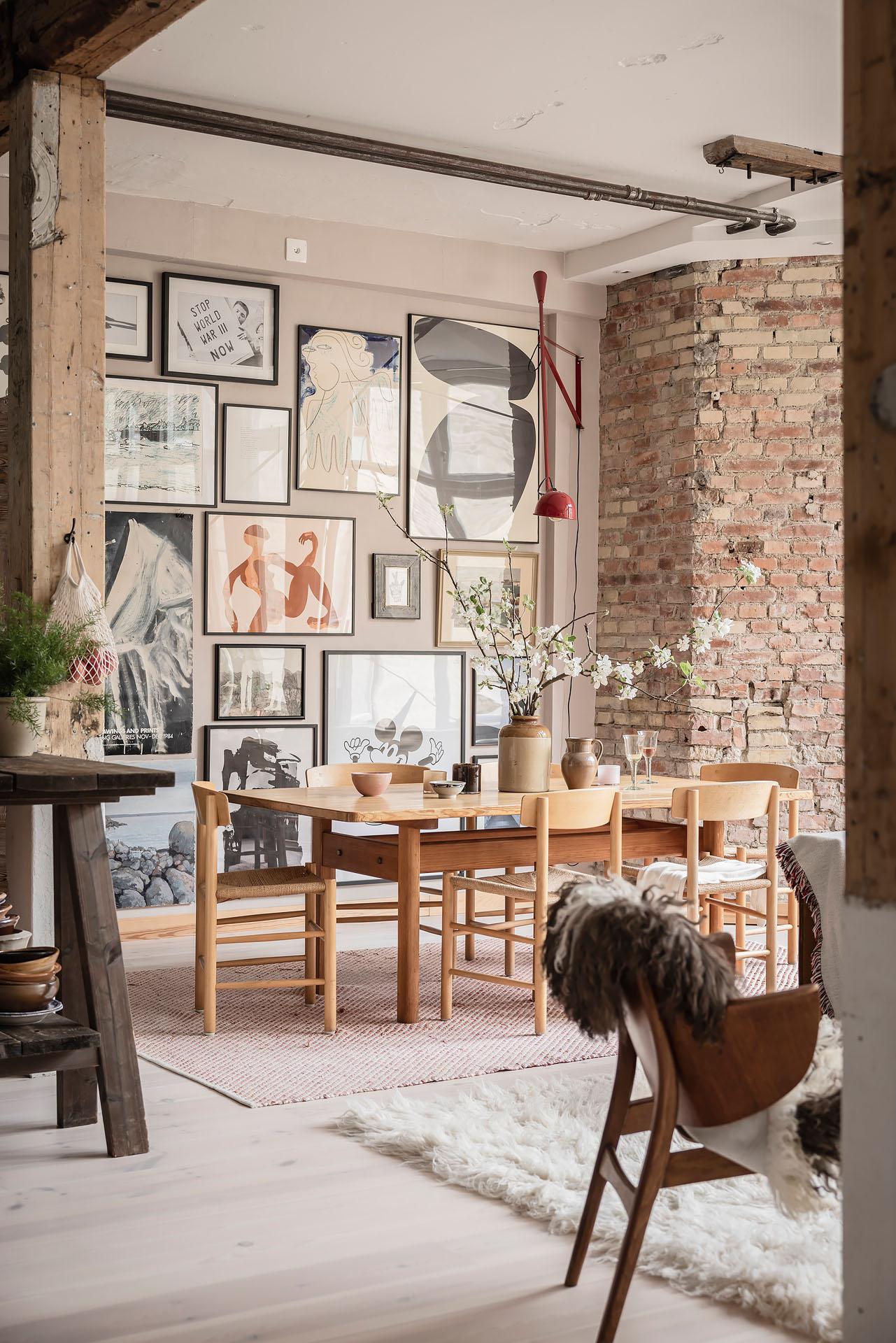 dining room with bricks and beams 80sqm apartment Scandinavian decor dining room with bricks and beams 80sqm apartment Scandinavian decor