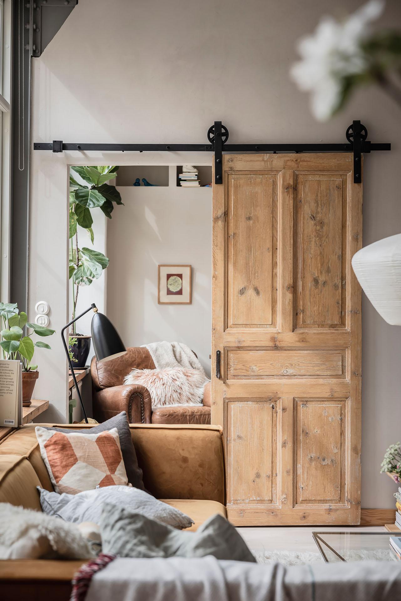 living room with old door 80sqm apartment Scandinavian decor living room with old door 80sqm apartment Scandinavian decor