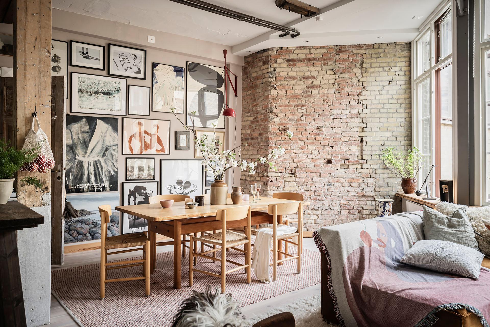 living room with bricks and beams 80sqm apartment Scandinavian decor living room with bricks and beams 80sqm apartment Scandinavian decor