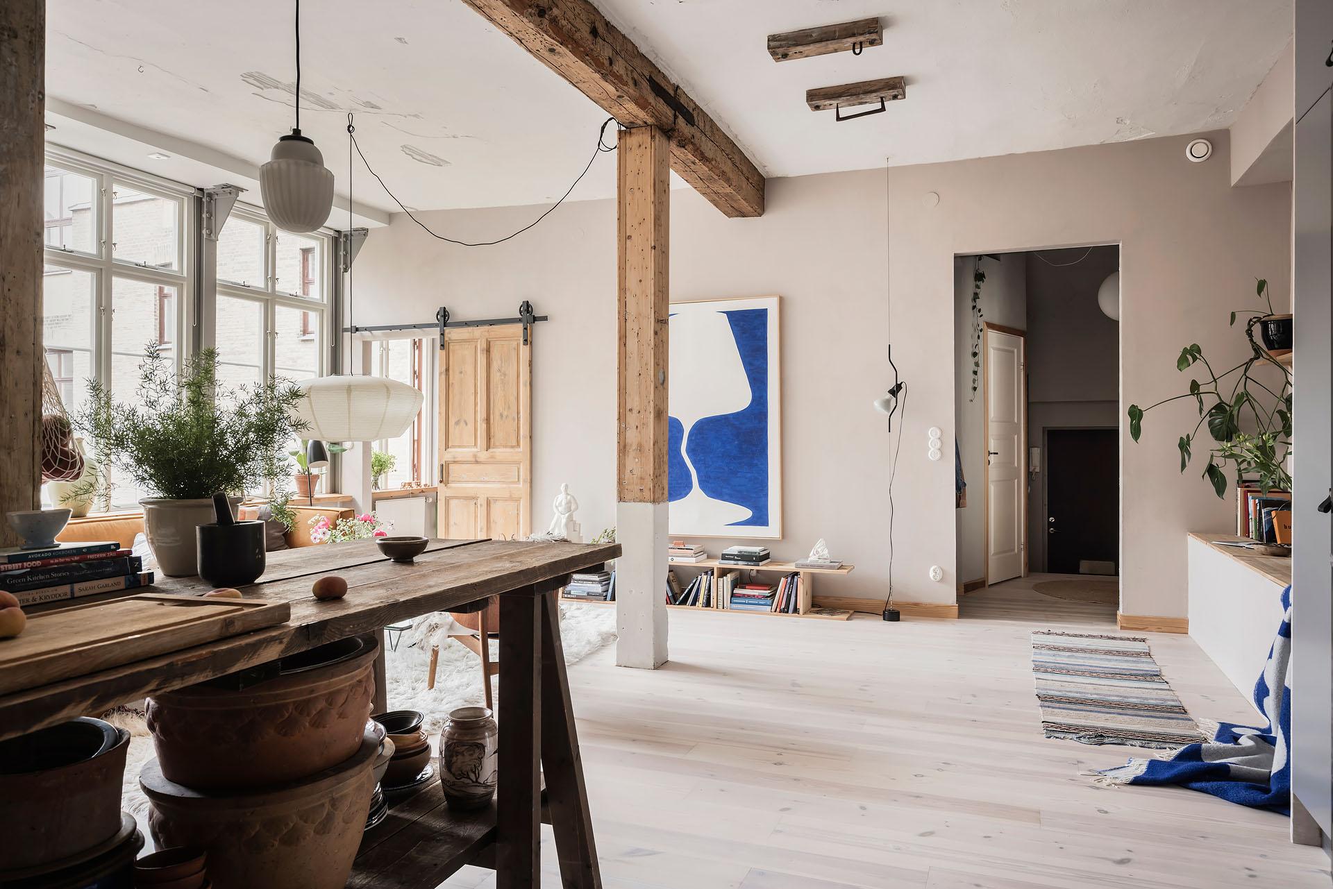 living room with beams 80sqm apartment Scandinavian decor living room with beams 80sqm apartment Scandinavian decor