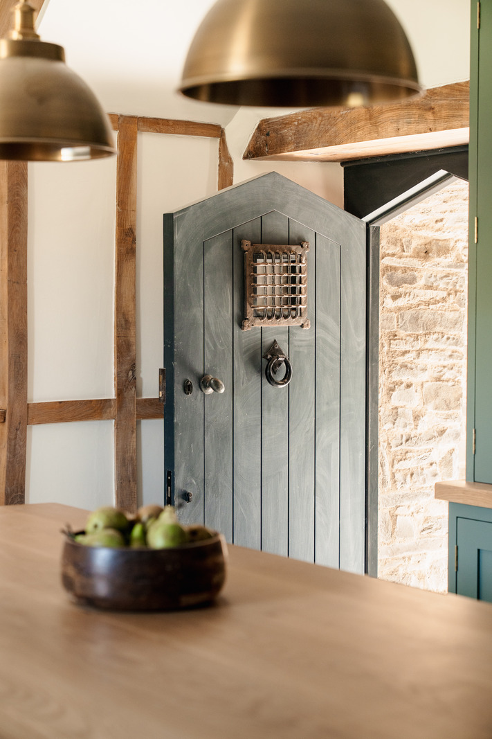 white and green kitchen with beams rustic chic decor Welsh stone house white and green kitchen with beams rustic chic decor Welsh stone house