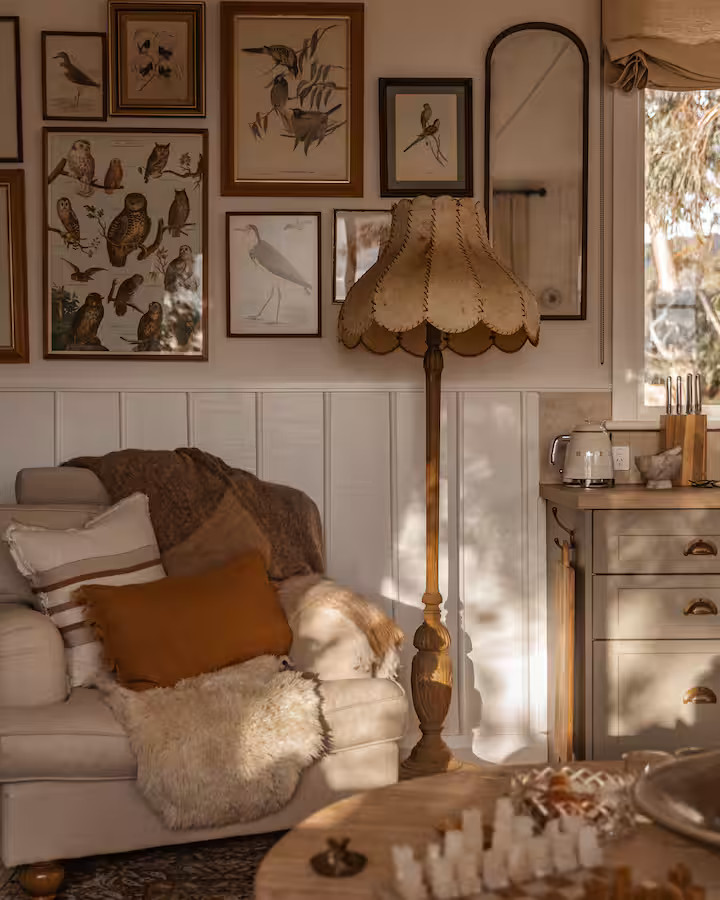 living room rustic chic decor renovated 1960 cabin The Songbird Tasmania